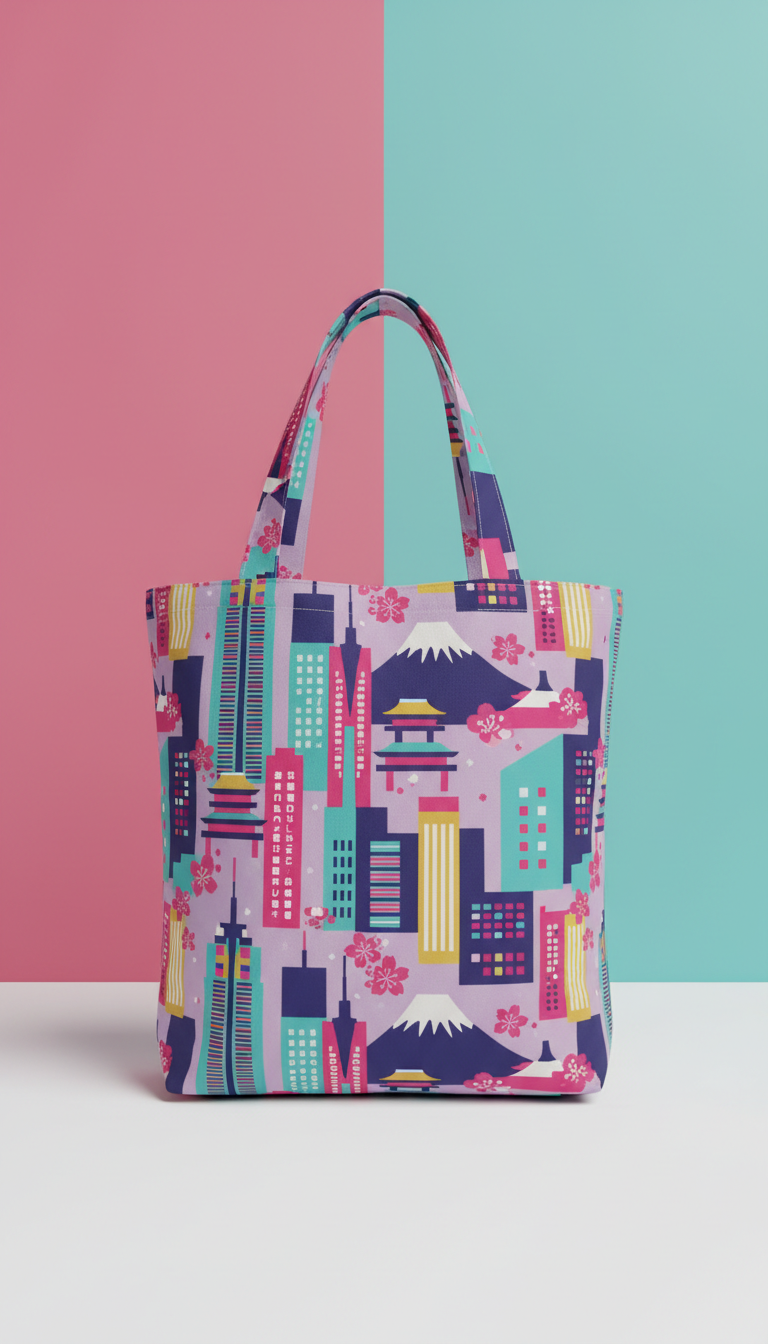 Tokyo Pattern Reusable Tote Bag