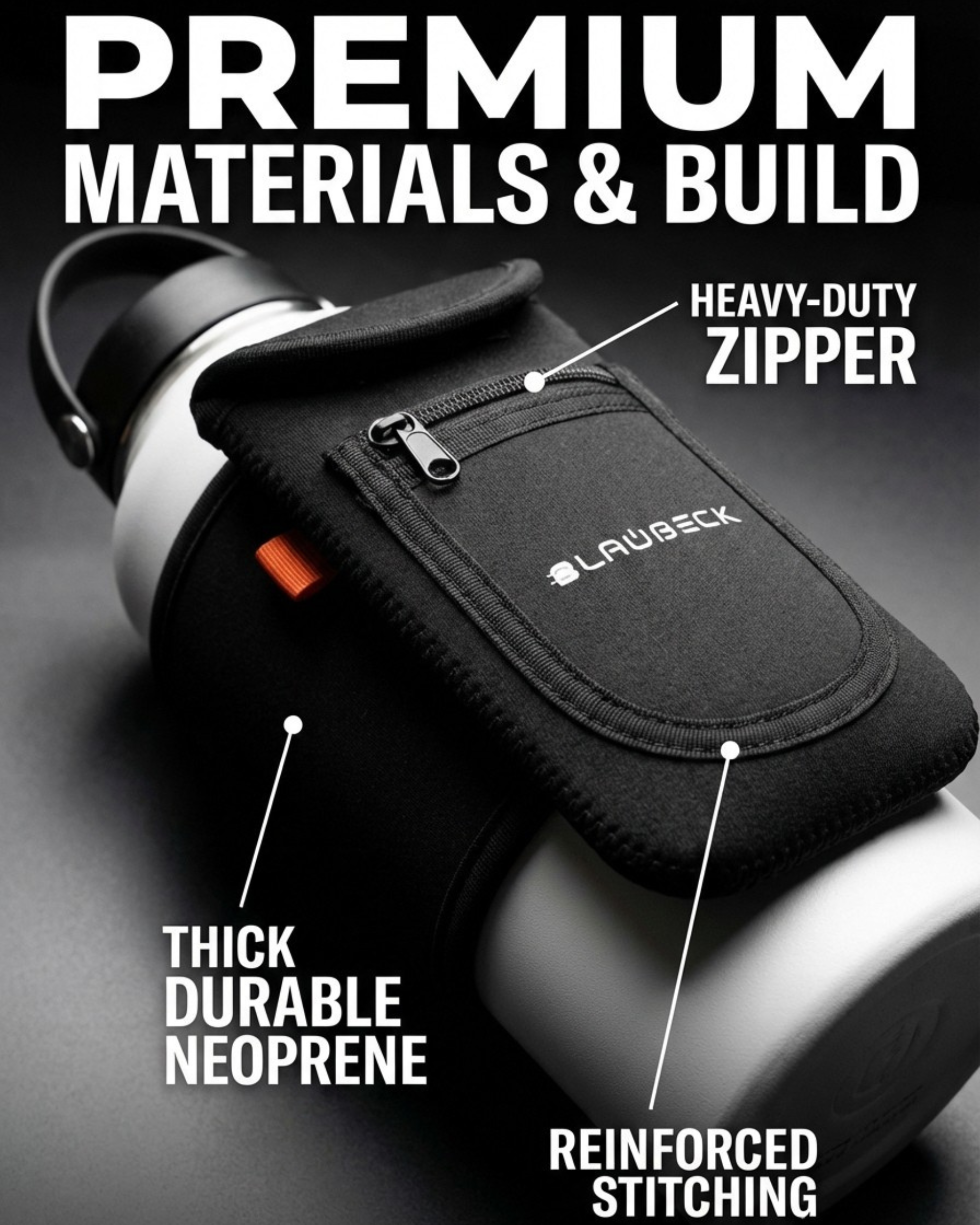Magnetic Water Bottle Sleeve for Gym | Attaches to Metal Equipment | Fits 18-40oz Bottles | Phone Pocket | BLAUBECK