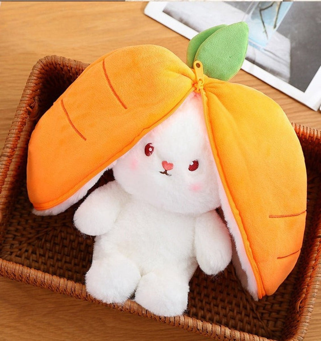 Reversible Strawberry Bunny Plush Toy Soft Polyester Stuffed Animal for Kids Hide and Seek Transforming Toy