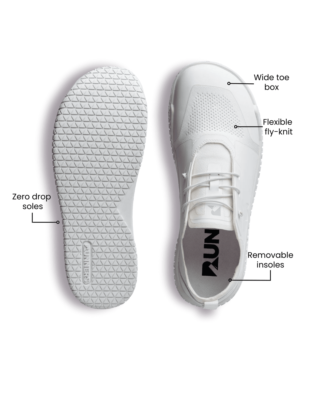 Barefoot Training Shoes Zero Drop - White | Wide Toe Box Minimalist Trainer